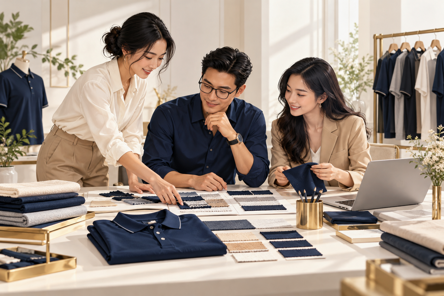 Minh họa nhóm chuyên viên cùng phát triển sản phẩm may mặc